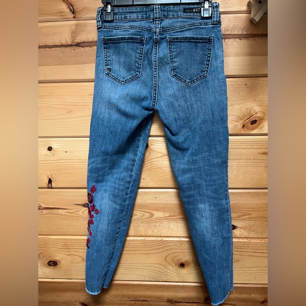 Kut from the Kloth Skinny Jeans with Red Floral Embroidery - Picture 5 of 8